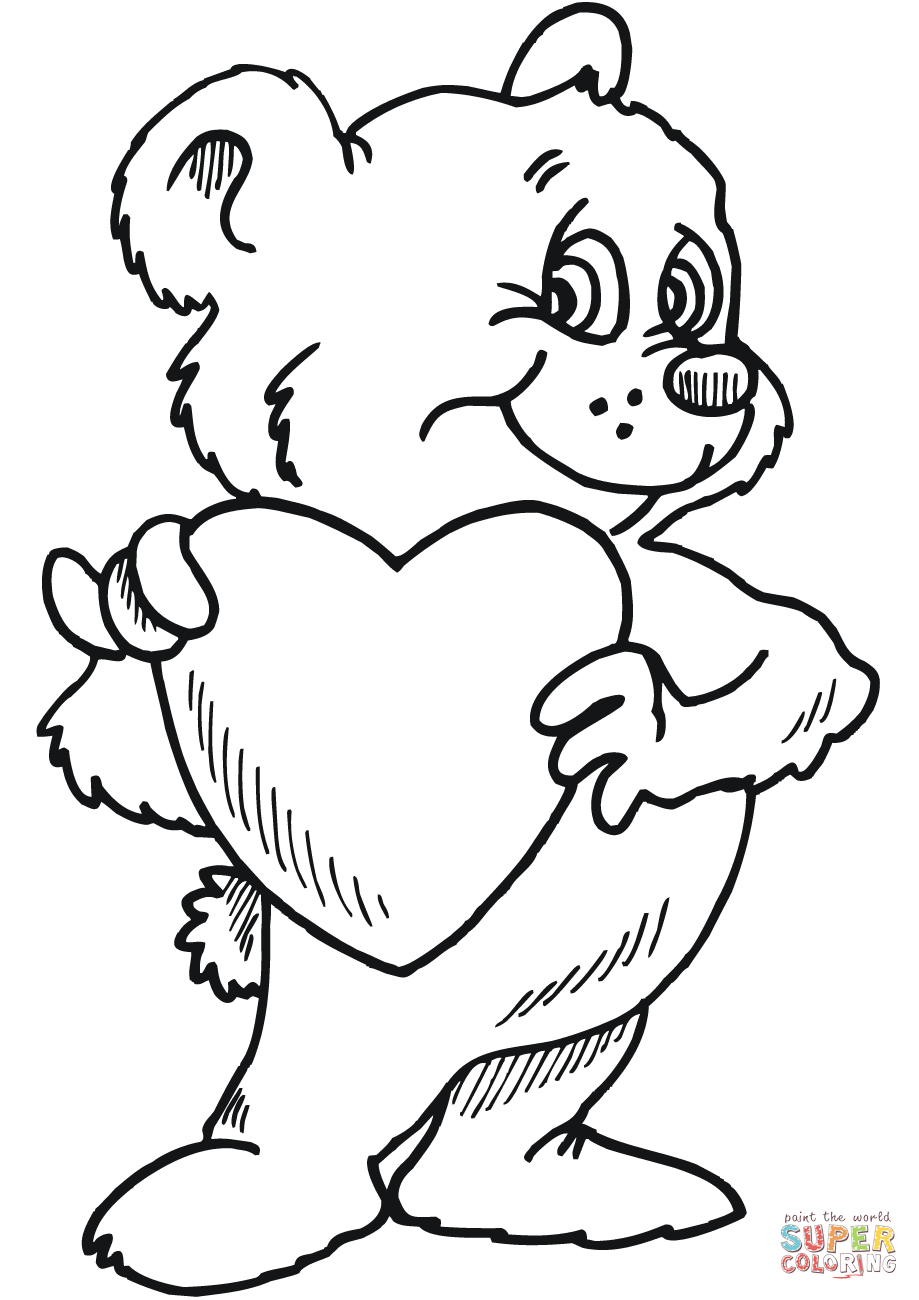 Teddy bear with heart coloring page free printable coloring pages