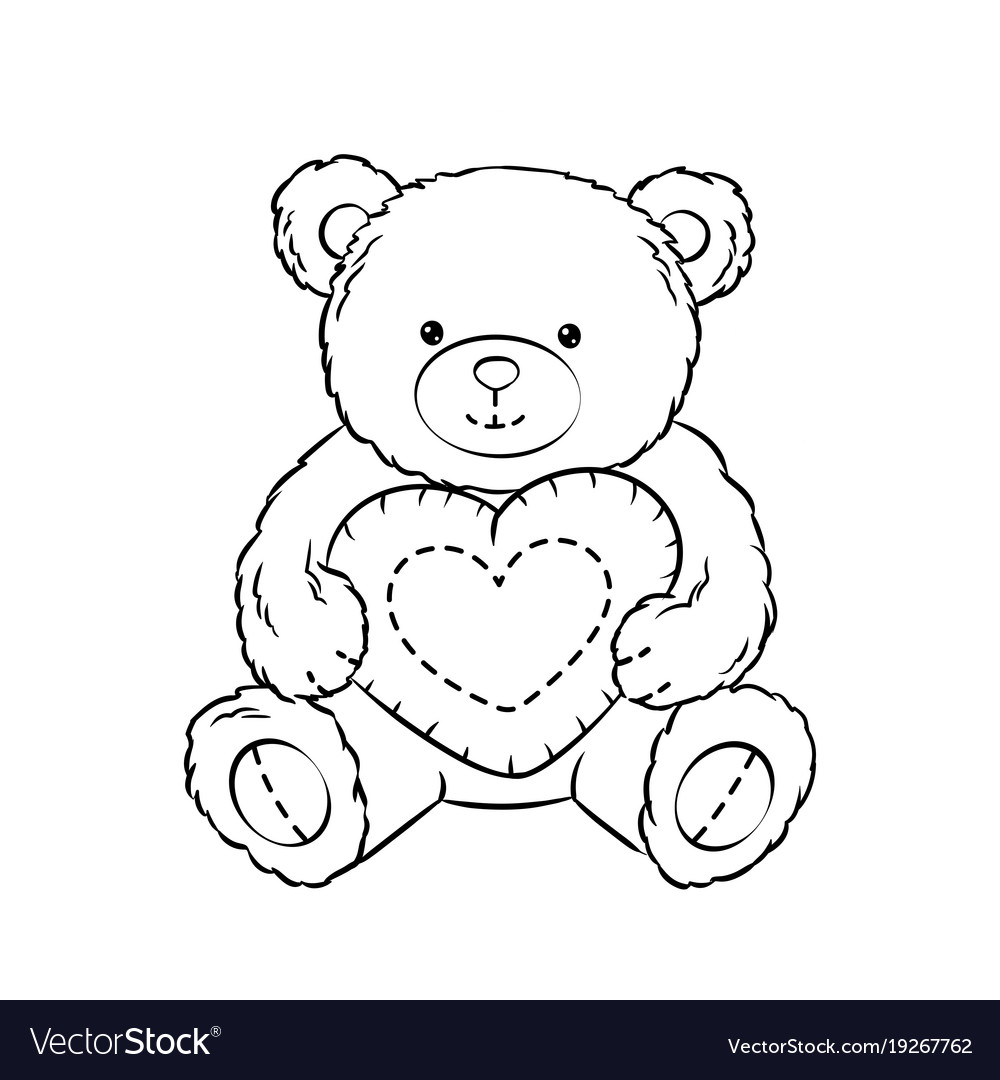 Teddy bear toy with heart coloring book royalty free vector