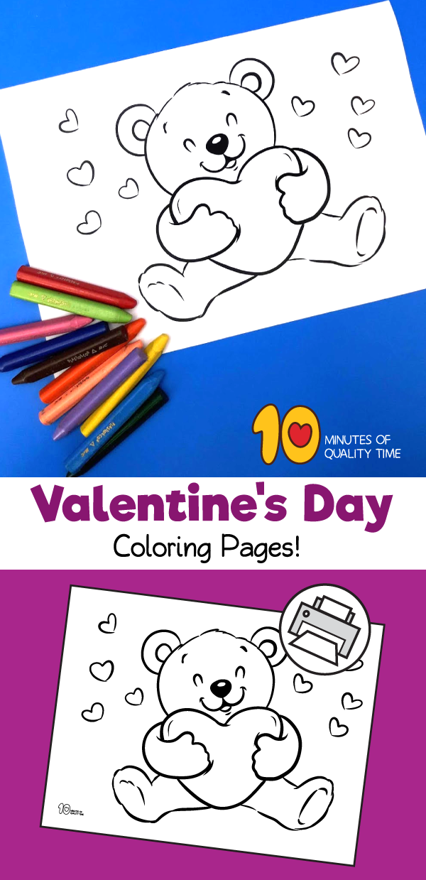 Teddy bear holding a heart coloring page â minutes of quality time