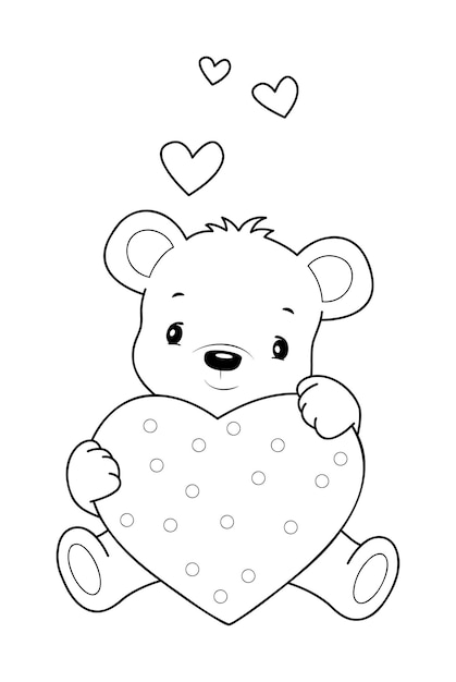 Premium vector teddy bear black and white outline illustration coloring book or page for kids
