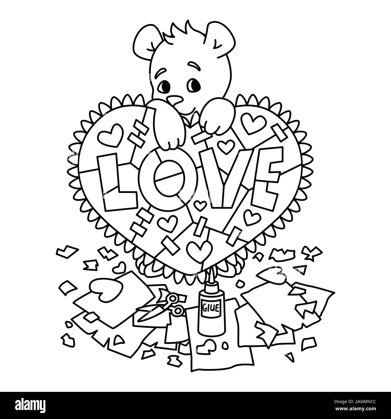 Valentines day greeting card with teddy bear with scrapbook heart february greeting card with hearts vector illustration isolated on white backgr stock vector image art