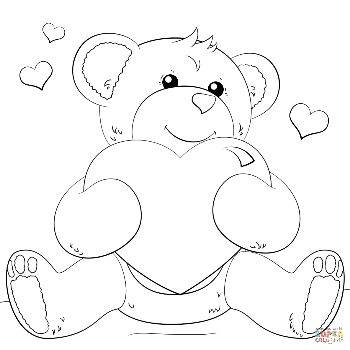 Cute bear with heart coloring page free printable coloring pages