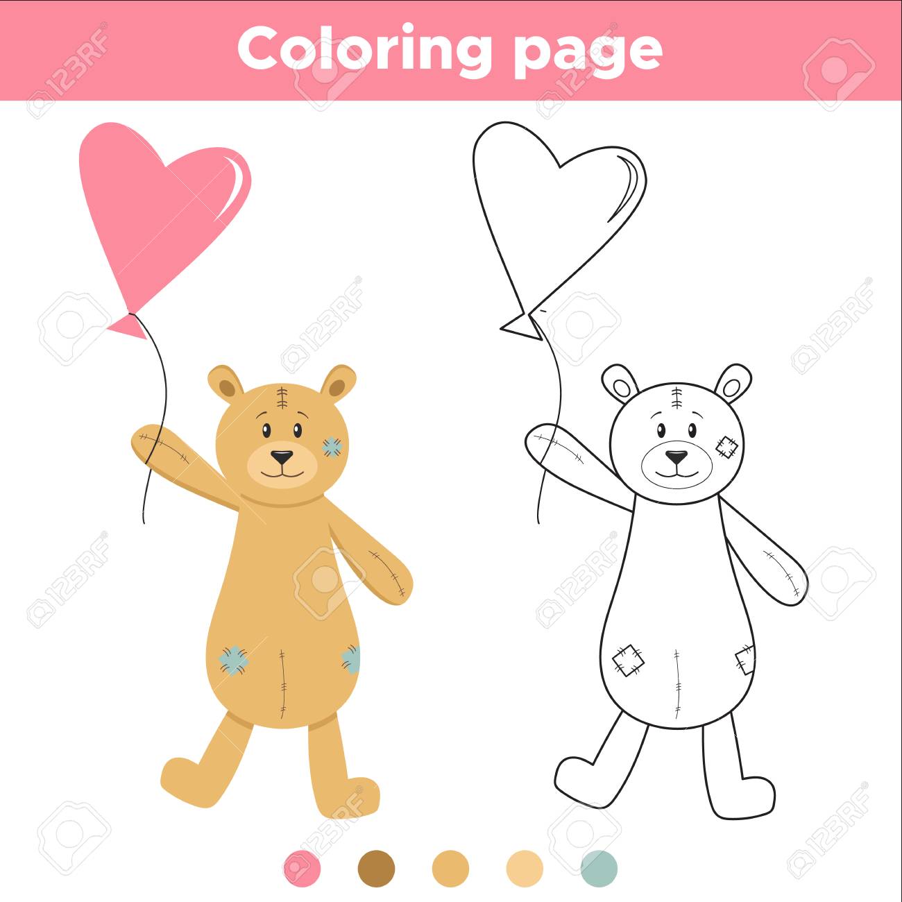 Coloring page for kids cartoon teddy bear with heart balloon birthday and valentines day theme educational game vector illustration royalty free svg cliparts vectors and stock illustration image