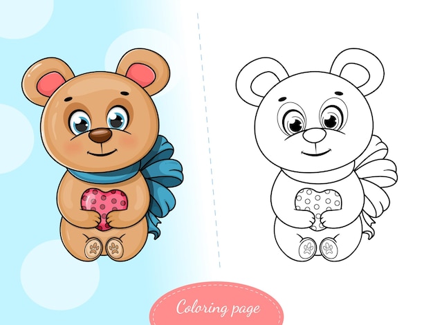 Premium vector coloring page a cute cartoon bear with heart