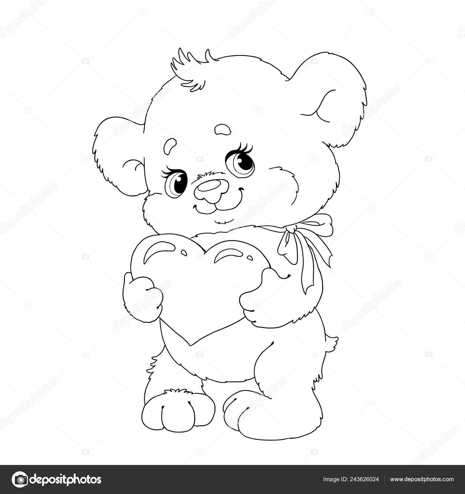Cute cartoon character bear bear heart page coloring book vector stock vector by hibou