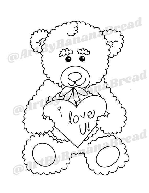 Cute teddy bear coloring page instant download svg pdf and png digital files