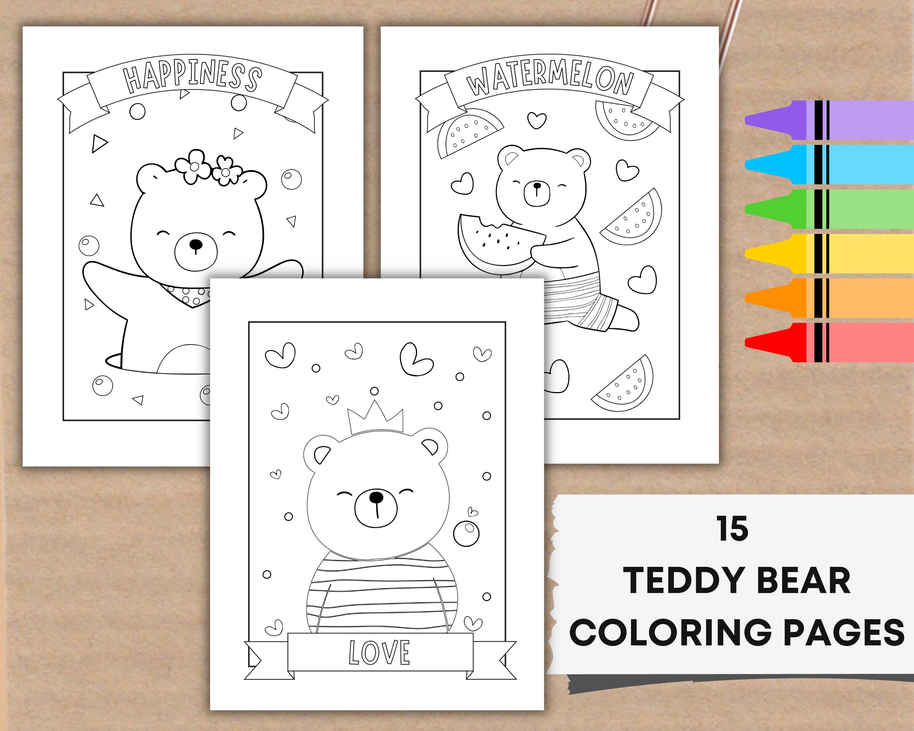 Teddy bear coloring sheets printable pdf bear coloring page digital download