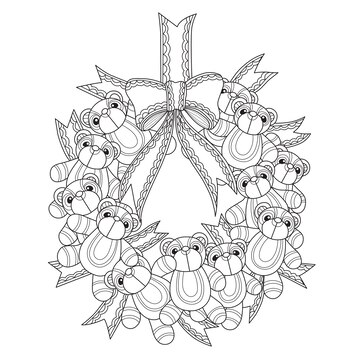 Premium vector hand drawn illustration of teddy bear wreath