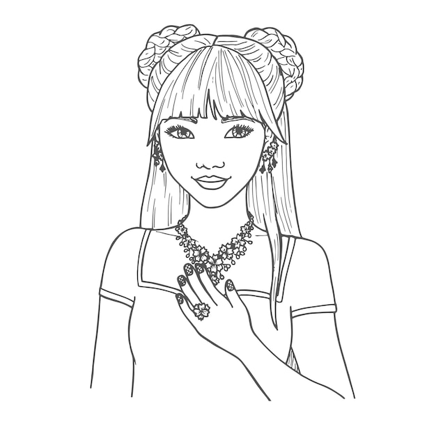 Premium vector coloring page for teen girl