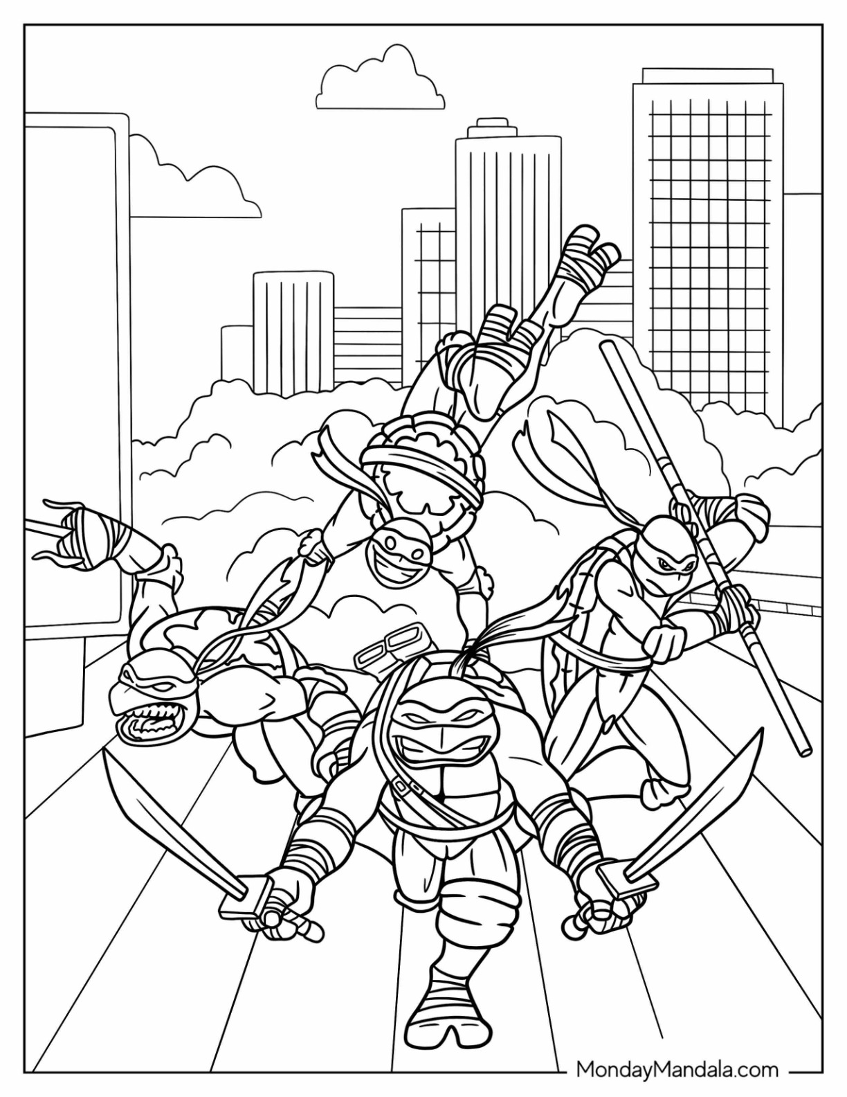 Ninja turtles coloring pages free pdf printables