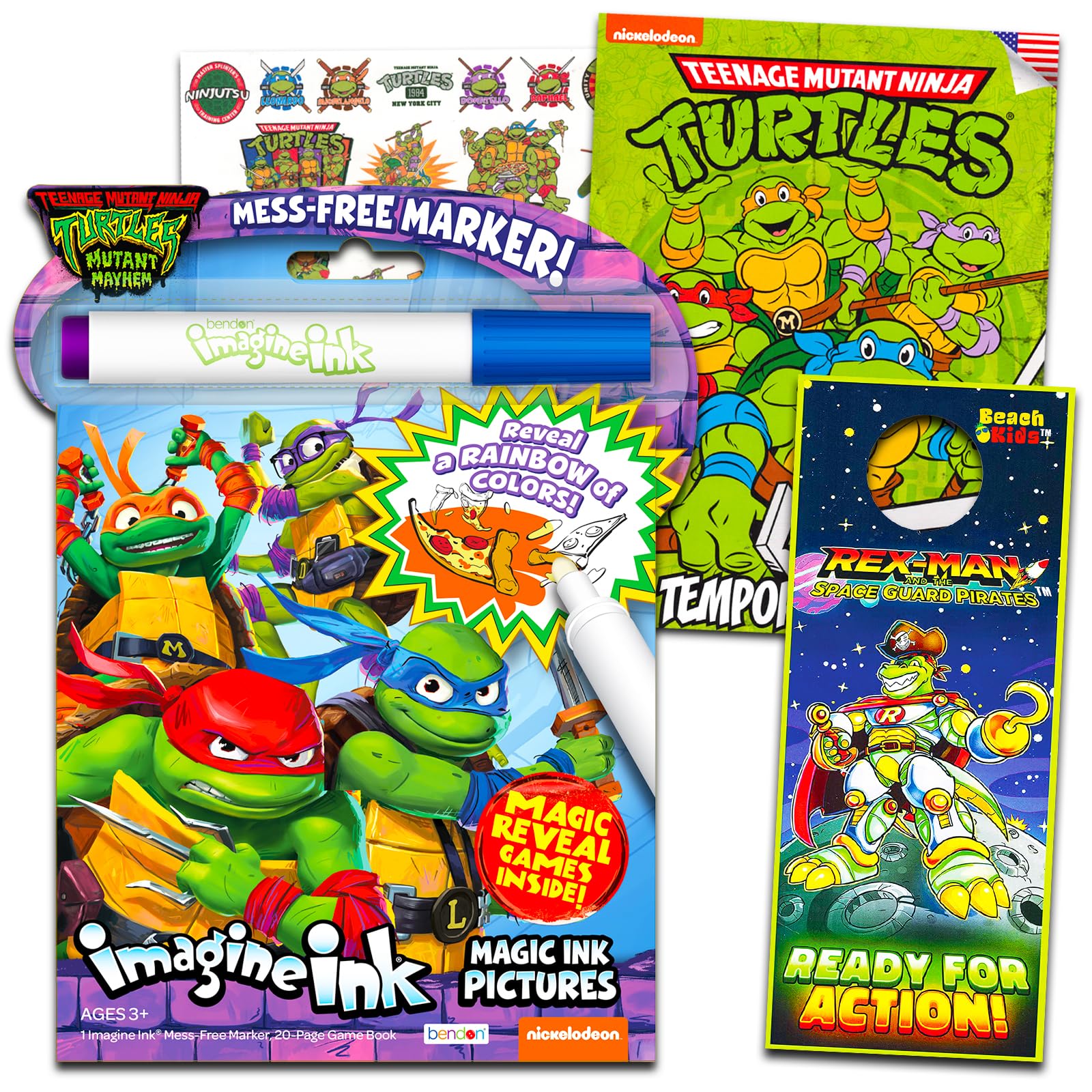 Tmnt imagine ink activity and coloring book bundle for kids with ninja turtle tattoos and party favors toys games