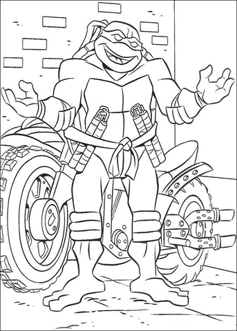 Michelangelo and his motorcycle coloring page free printable coloring pages