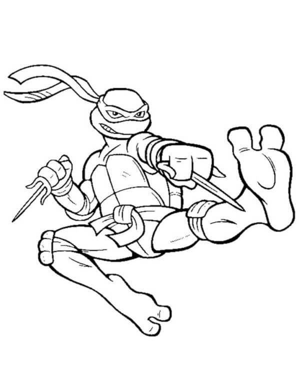 Raphael attacks with a dagger and a foot coloring page