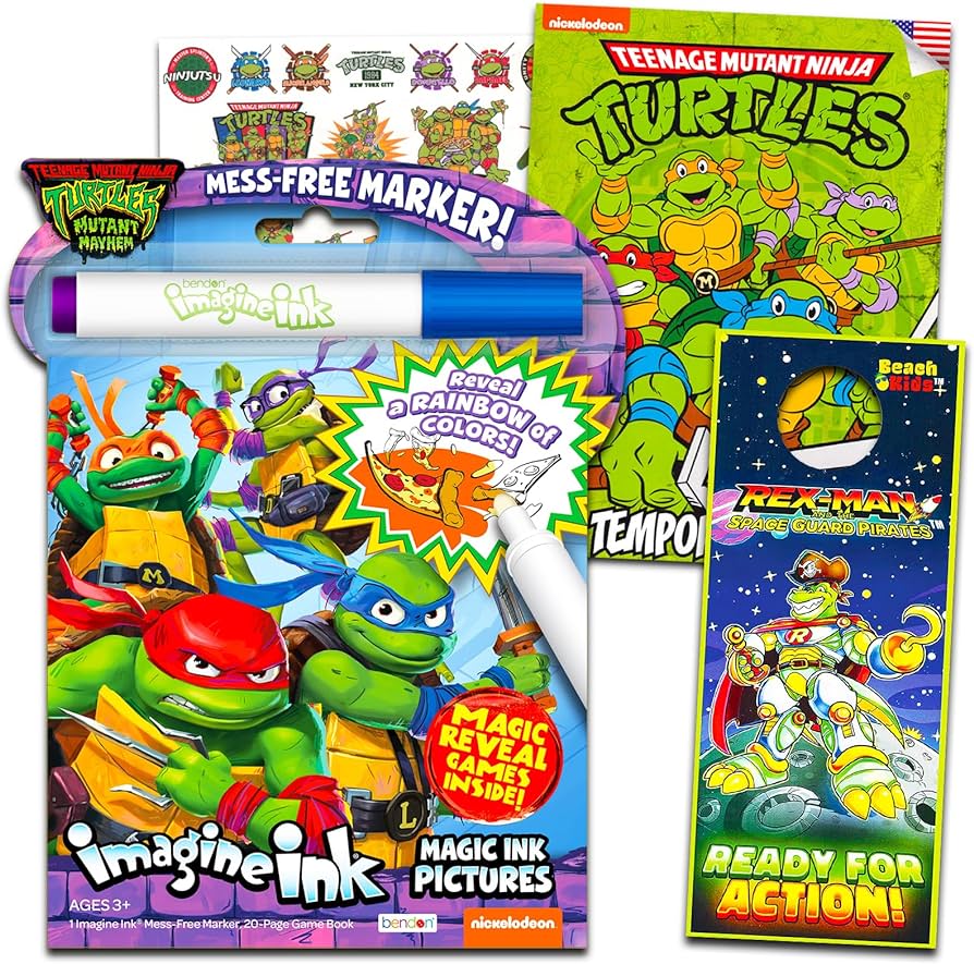 Tmnt imagine ink activity and coloring book bundle for kids with ninja turtle tattoos and party favors toys games