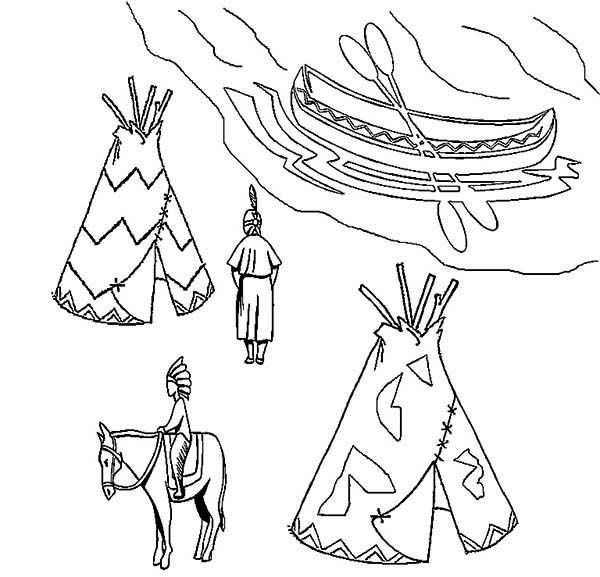 Two native american teepee ojibwe birchbark canoe coloring page kids play color coloring pages native american teepee fish coloring page