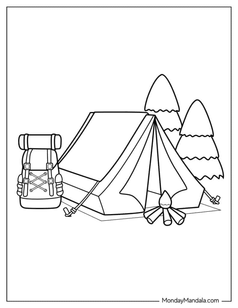 Camping hiking coloring pages free pdf printables