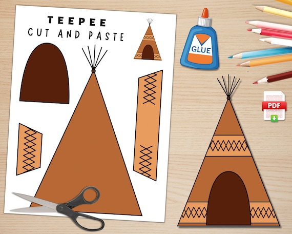 Printable teepee craft native american day craft activity thanksgiving activities color cut and paste paper teepee pdf download now