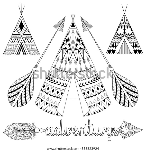 Hand drawn american native wigwam set stock vector royalty free