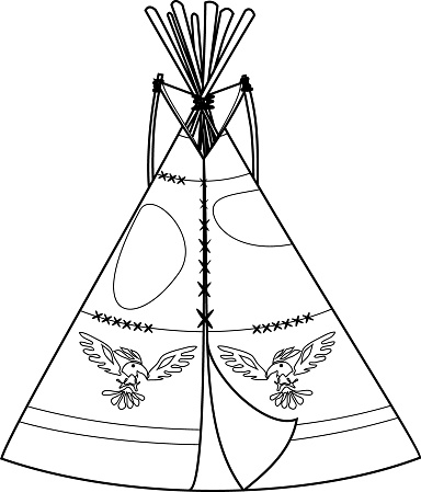 Coloring page with cartoon teepee traditional indian dwelling stock illustration