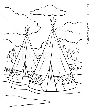 Native american indian tepee coloring page