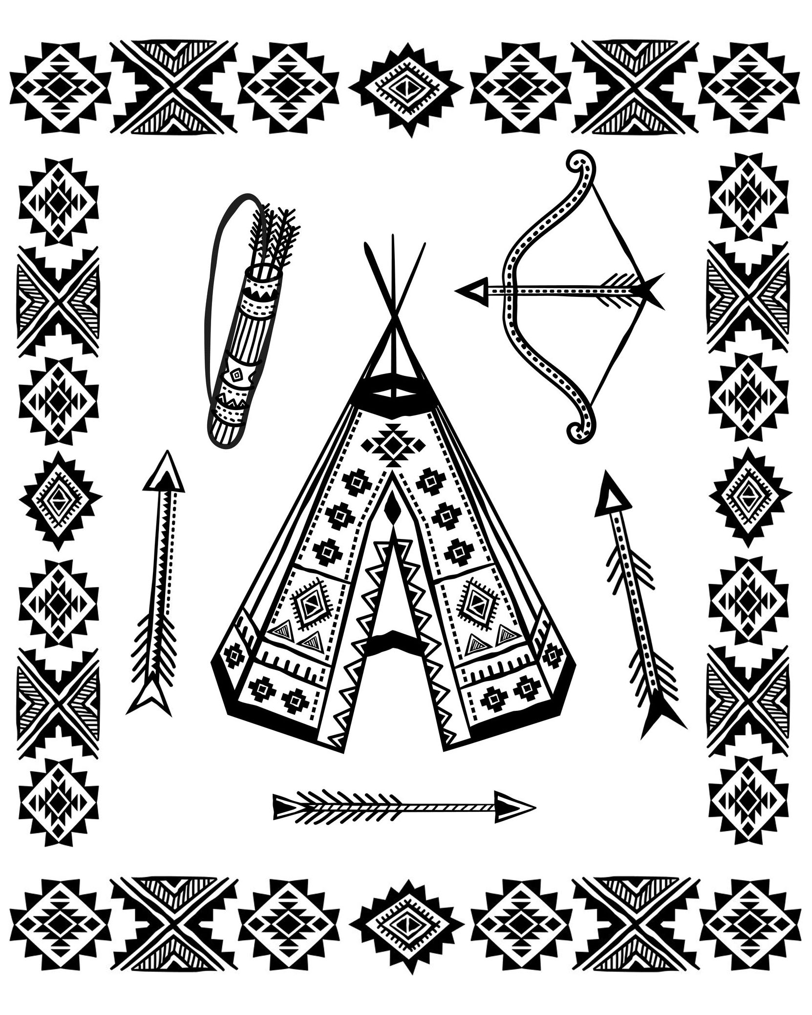 Native american tipi and symbols