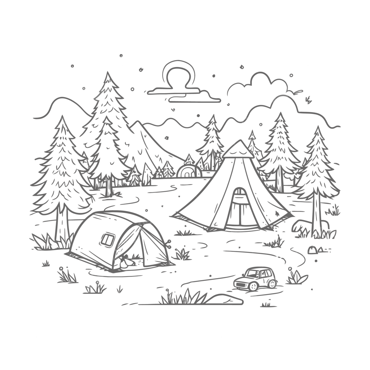 Camping scene coloring pages the best free coloring pages in this outline sketch drawing vector wing drawing ring drawing pin drawing png and vector with transparent background for free download