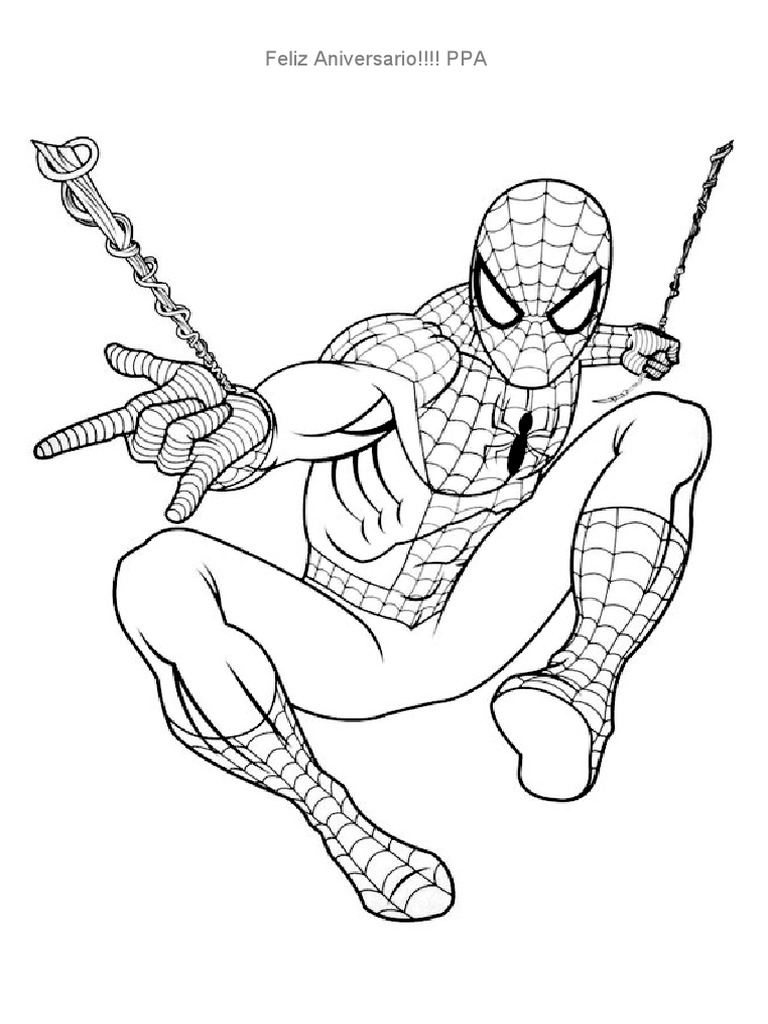 Dibujo colorear spiderman colgandose de su telarana pdf