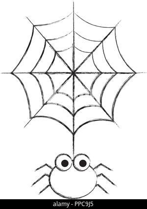 Hanging cute cobweb spider halloween vector illustration hand drawing stock vector image art