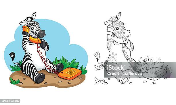 Coloring book or page zebra with telephone stock illustration