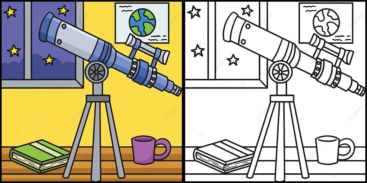 Telescope coloring page colored illustration outline clip art cartoon vector outline clip art cartoon png and vector with transparent background for free download
