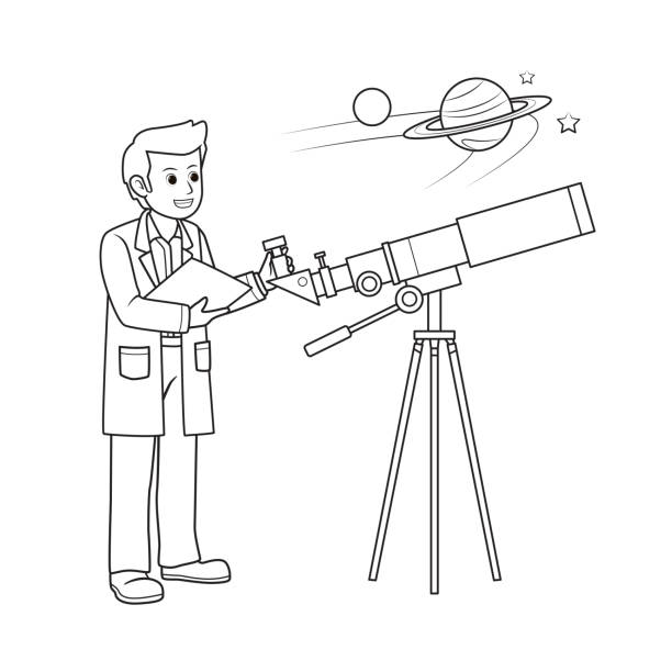 Telescope on tripod drawing stock illustrations royalty