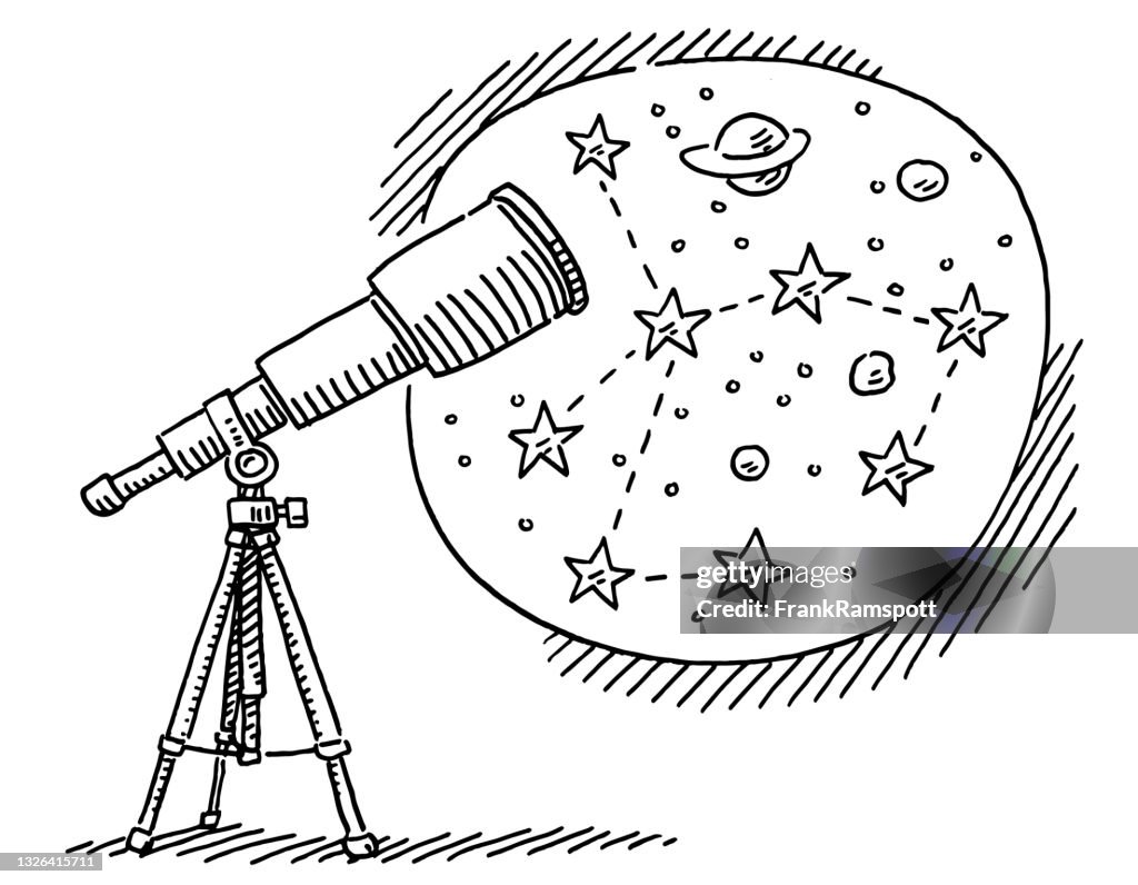 Telescope and space astronomy symbol drawing high