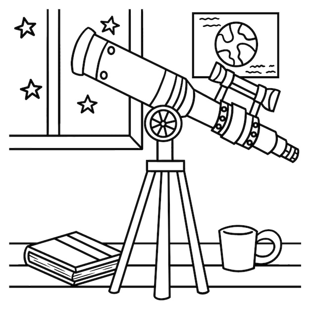 Premium vector telescope coloring page for kids