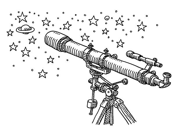 Telescope space exploration stars drawing stock illustration
