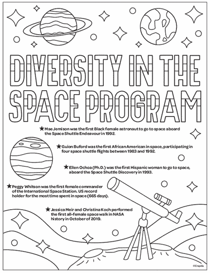 Diversity in space coloring page