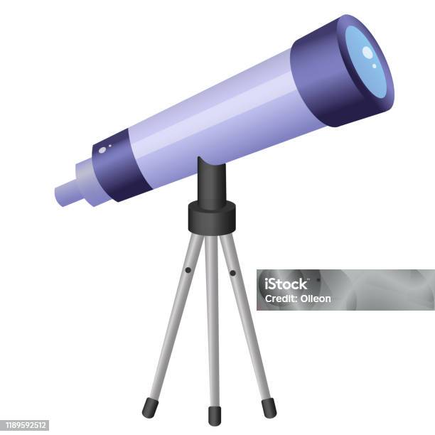 Color image of cartoon telescope with planets and stars on white background space and astronomy vector illustration set for kids stock illustration