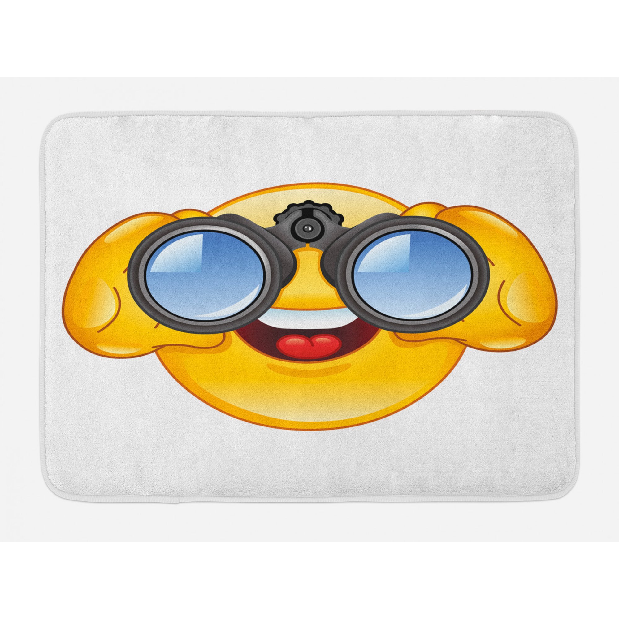 Emoji bath mat smiley face with a telescope binoculars glasses watching outside cartoon print non