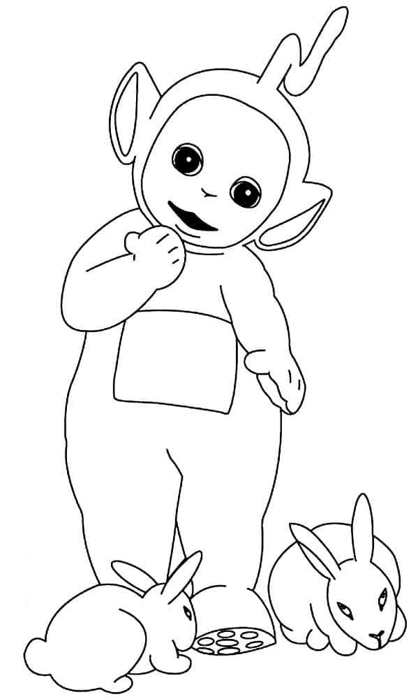 Teletubby with rabbits coloring page