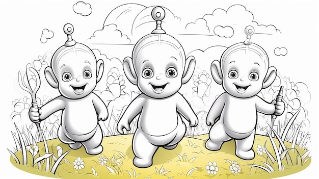 Premium ai image teletubbies cartoon vector illustration coloring book