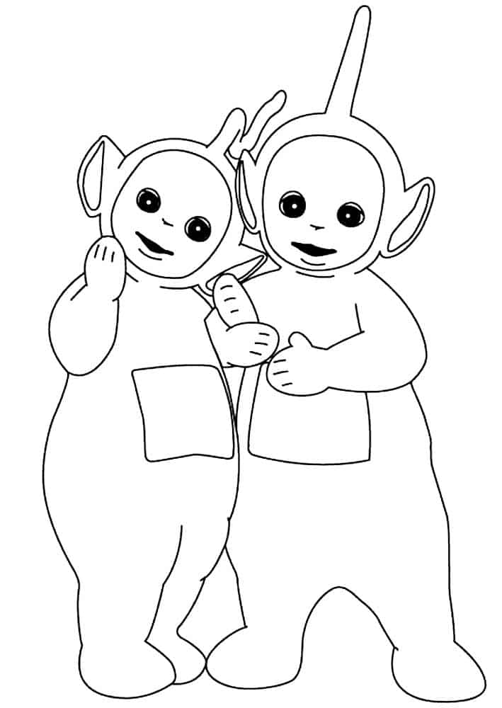 Cute drawing of two teletubbies coloring page