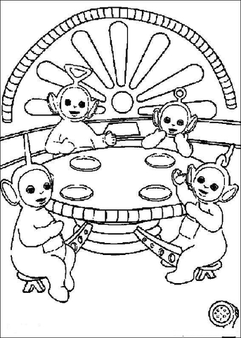 Teletubbies are having lunch together coloring page free printable coloring pages