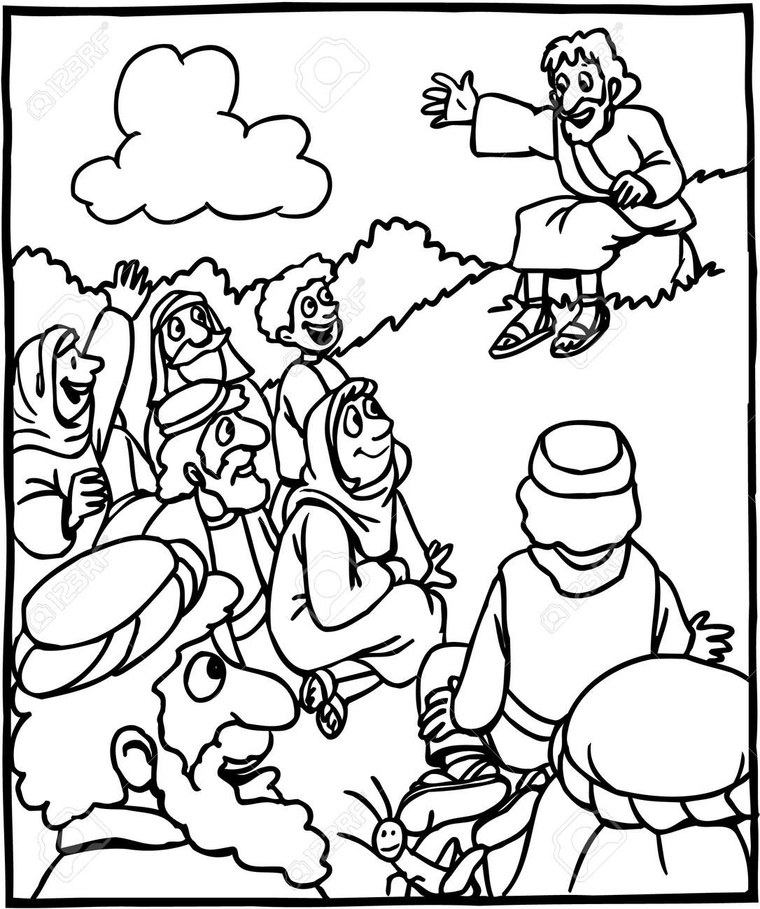 Coloring page of jesus teaching to crowd royalty free svg cliparts vectors and stock illustration image