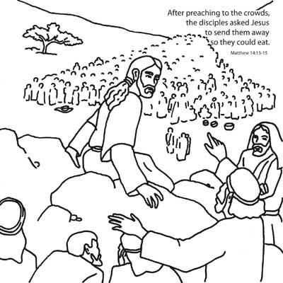 Jesus feeds the five thousand bible coloring card â