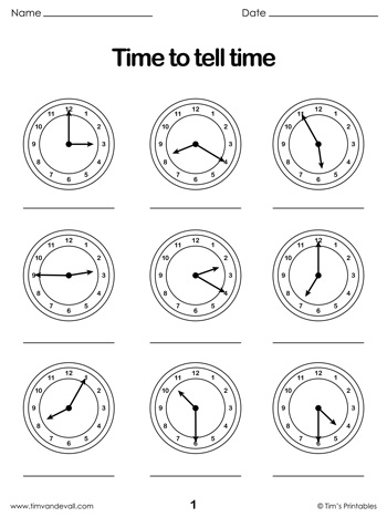 Telling time worksheets â tims printables