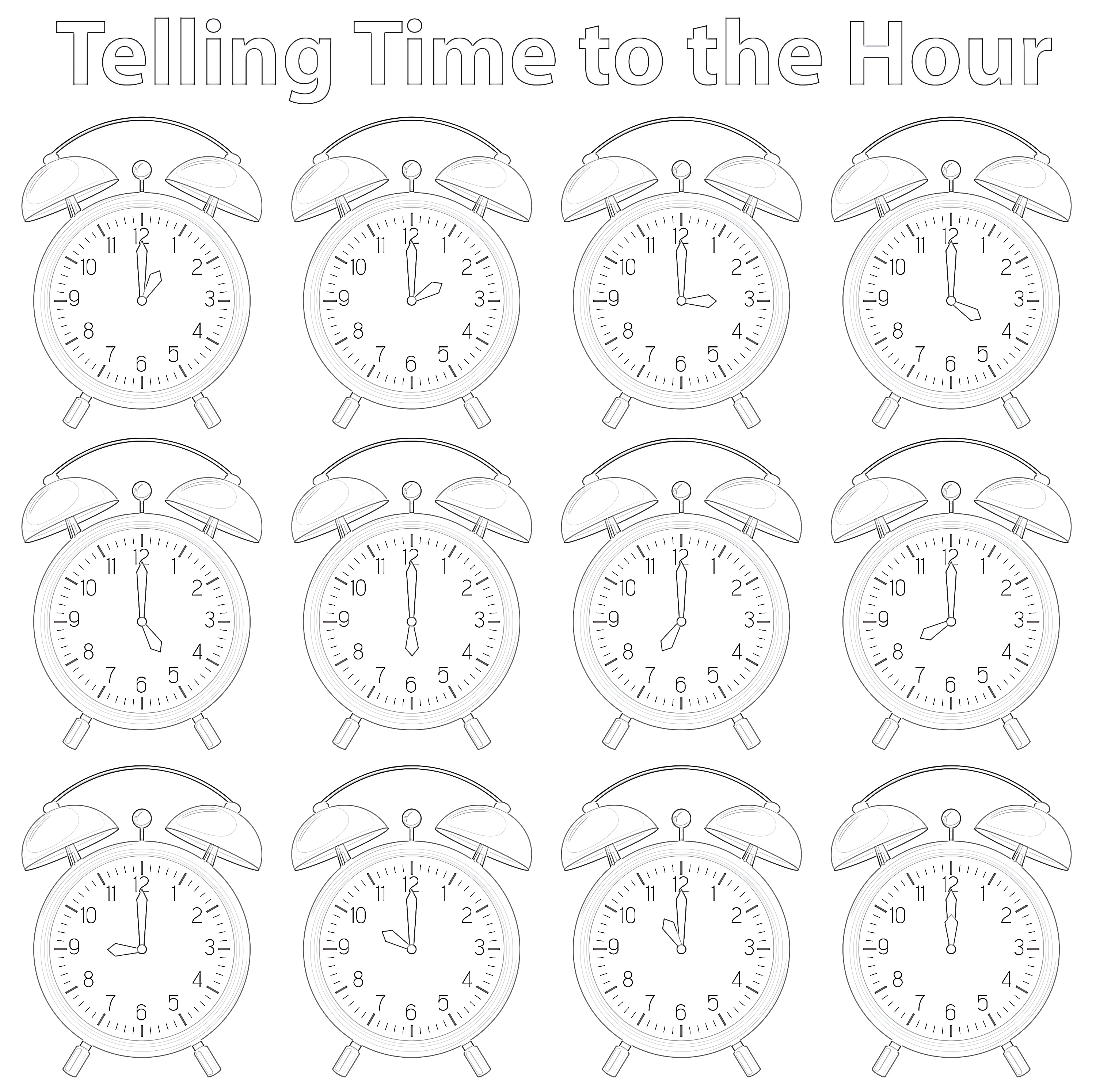 Telling time to the hour coloring page