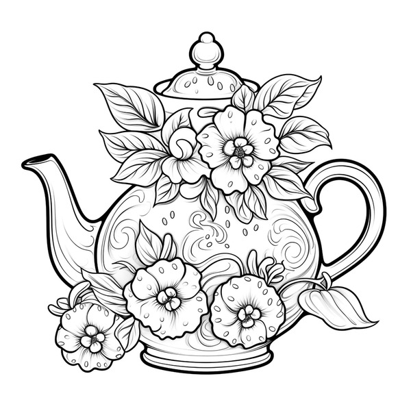 Thousand colouring pages flower pot royalty