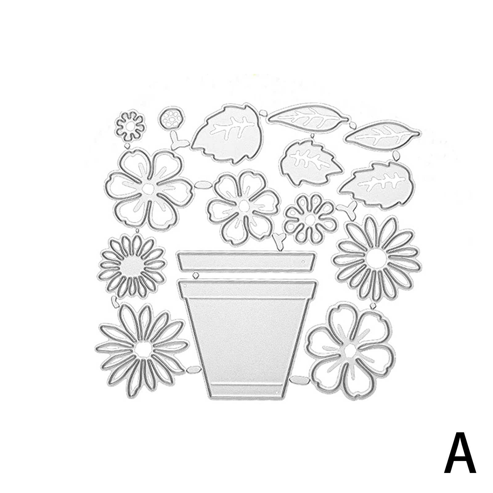 Aoliao flower metal cutting dies d flower leaf die cuts flowerpot background frame stencil template for diy scrapbook decoration card making ba