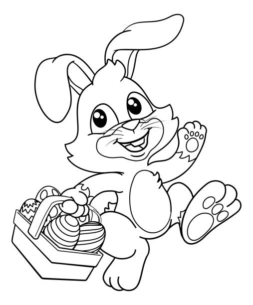 Easter bunny rabbit eggs basket cartoon stock illustration