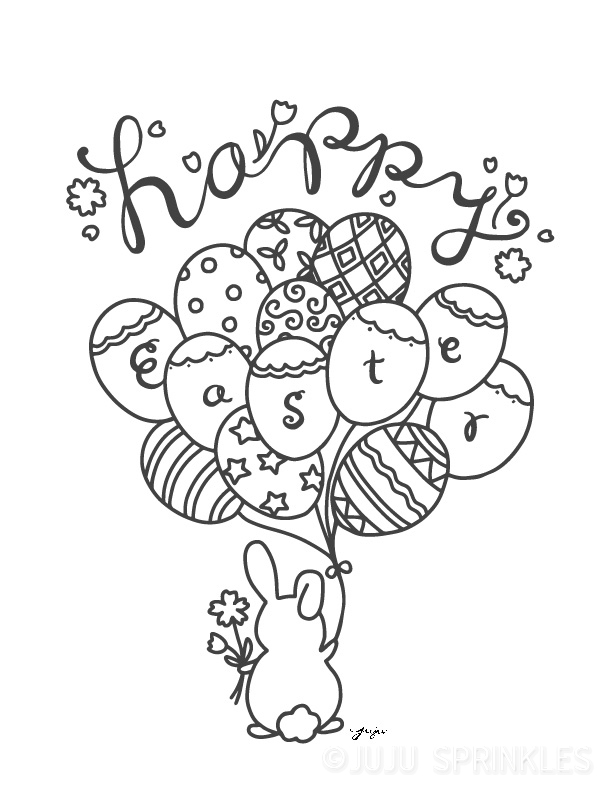 Free happy easter bunny coloring page and card