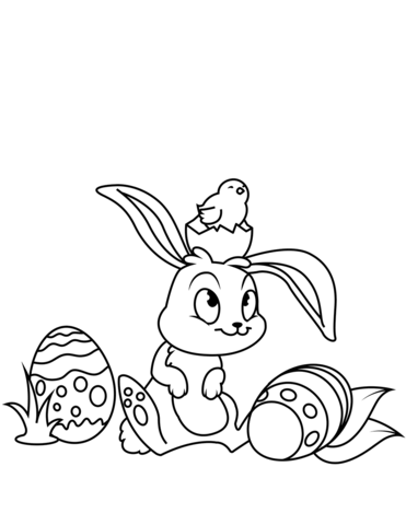 Cute easter bunny and chick coloring page free printable coloring pages